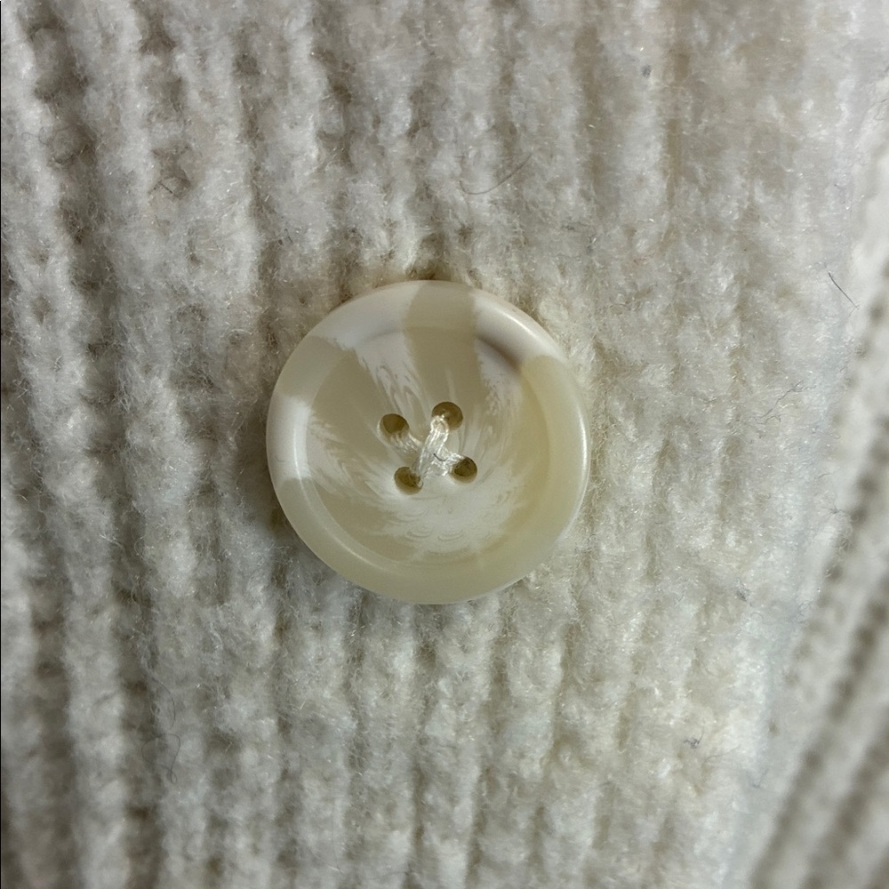 Ivory Cable Knit Cardigan Button Front Cozy Neutral Sweater M - Picture 6 of 10